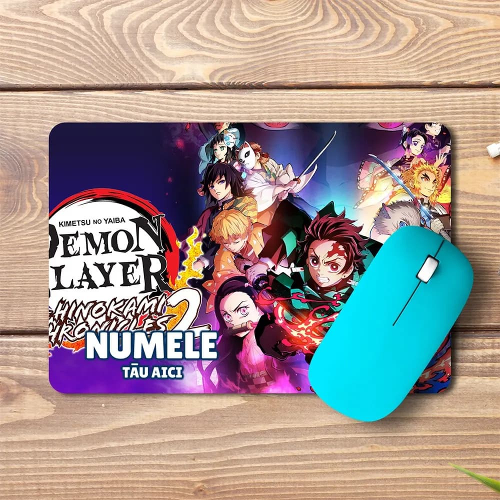 Mouse pad Demon Slayer Kimetsu no Yaiba personalizat cu numele – pad mouse anime 19x27 cm, 3mm, imprimare UV