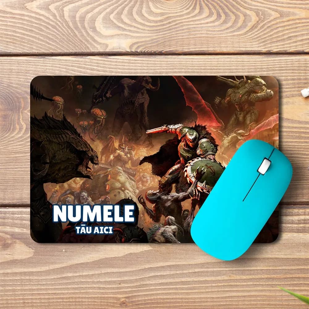 Mouse pad Doom Slayer personalizat cu numele – pad mouse anime 19x27 cm, 3mm, imprimare UV