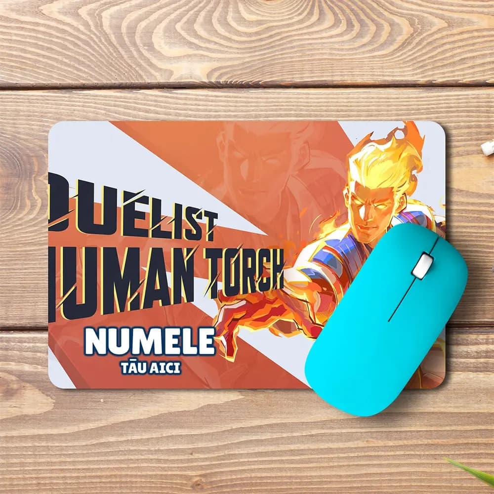 Mouse pad Human Torch personalizat cu numele - pad mouse anime 19x27 cm, 3mm, imprimare UV