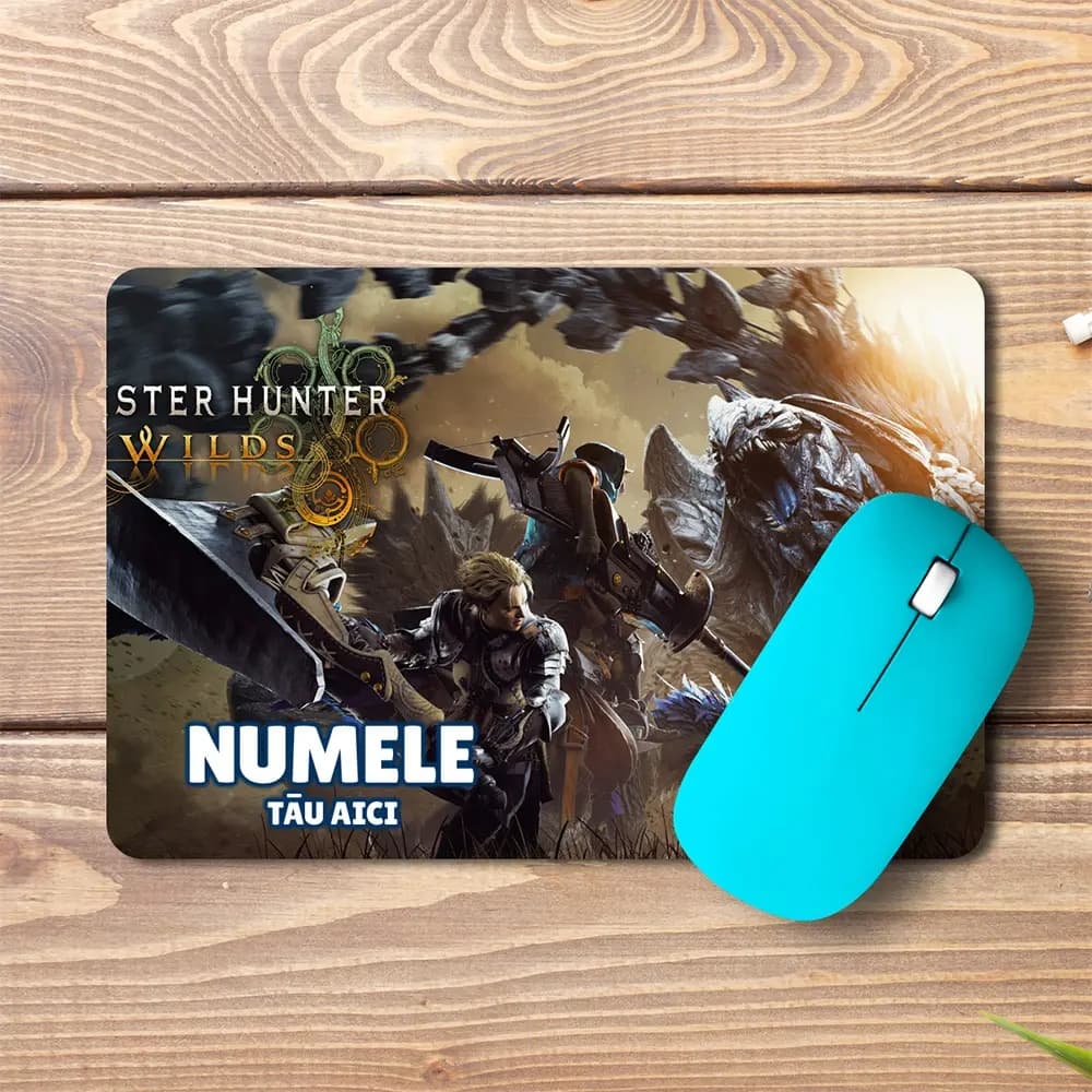 Mouse pad Monster Hunter Wilds personalizat cu numele - pad mouse anime 19x27 cm, 3mm, imprimare UV
