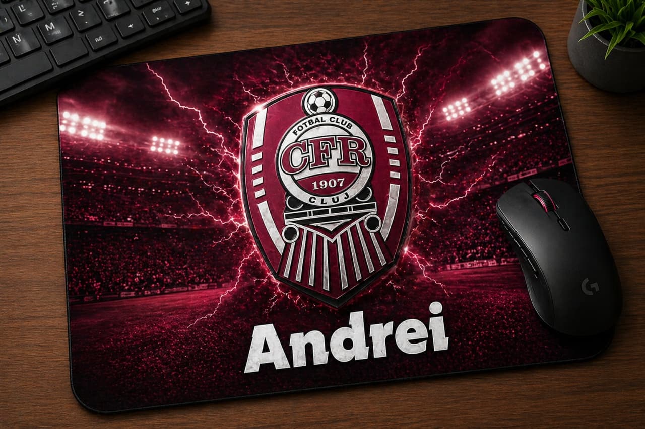 Mouse Pad Personalizat CFR Cluj cu Nume – Design Stadion Fotbal