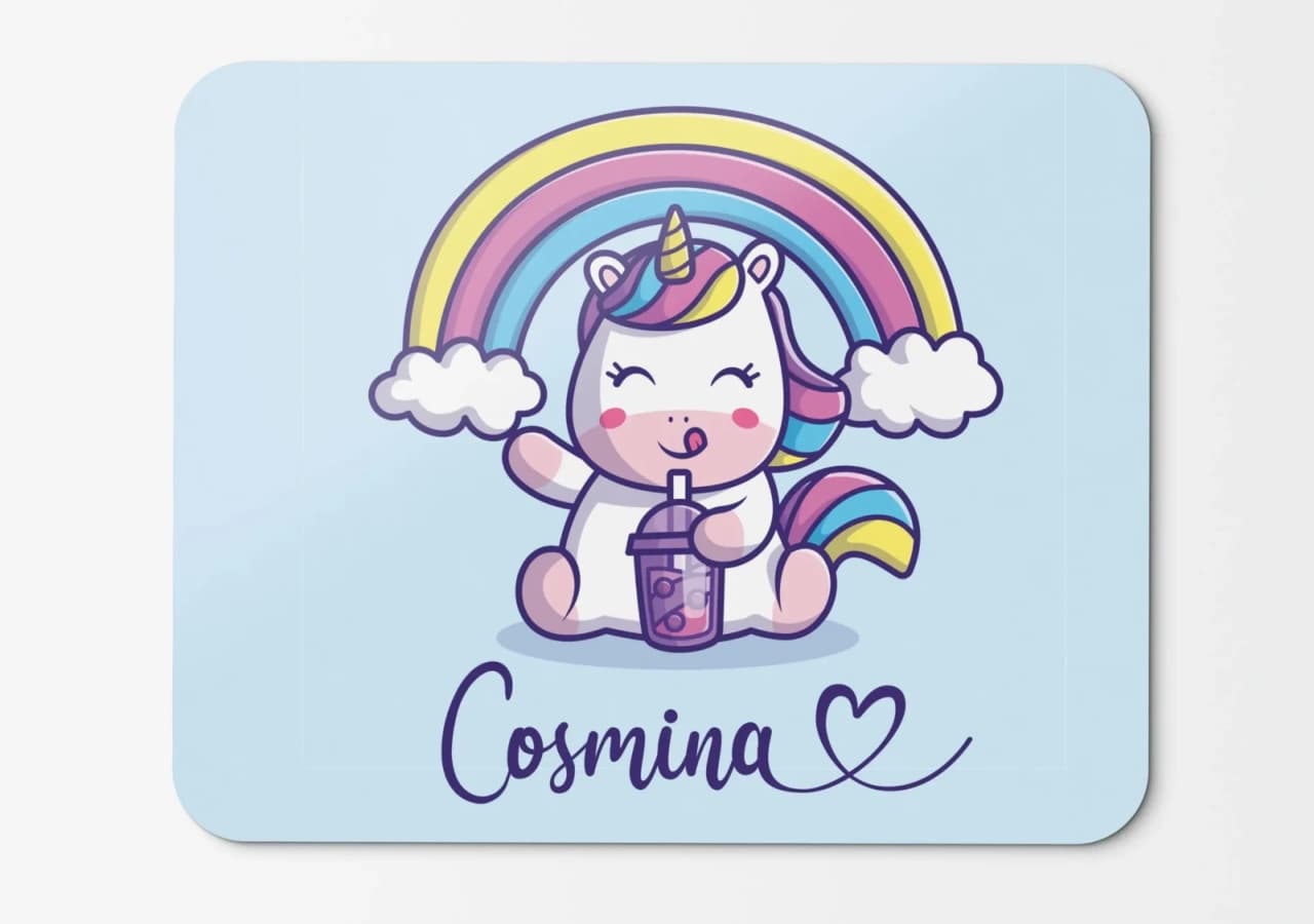 Mouse pad personalizat Cute Unicorn – pad mouse anime 19x27 cm, 3mm, imprimare UV