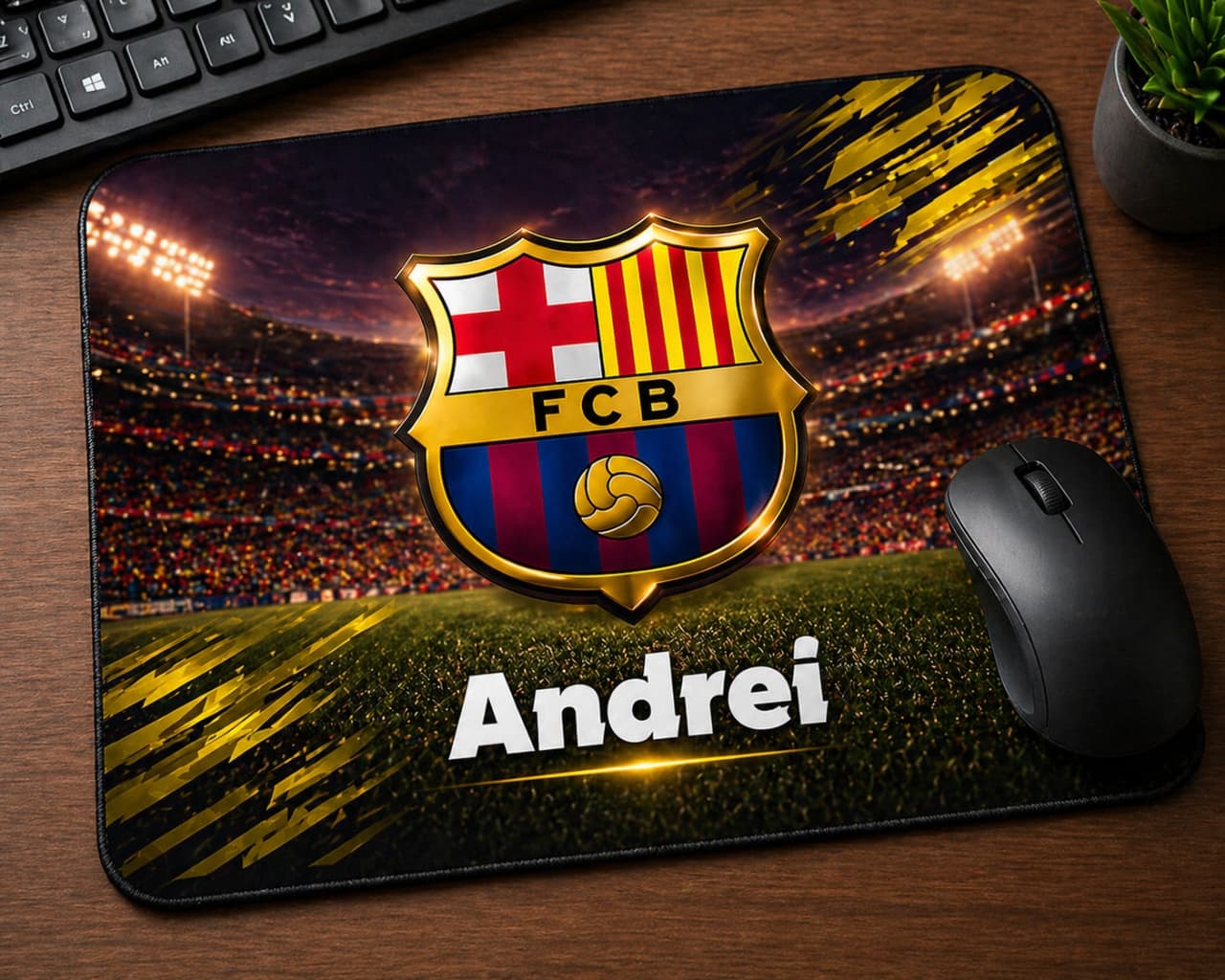 Mouse Pad Personalizat Fotbal cu Nume – Design Inspirat Barcelona | Cadou Fan Fotbal