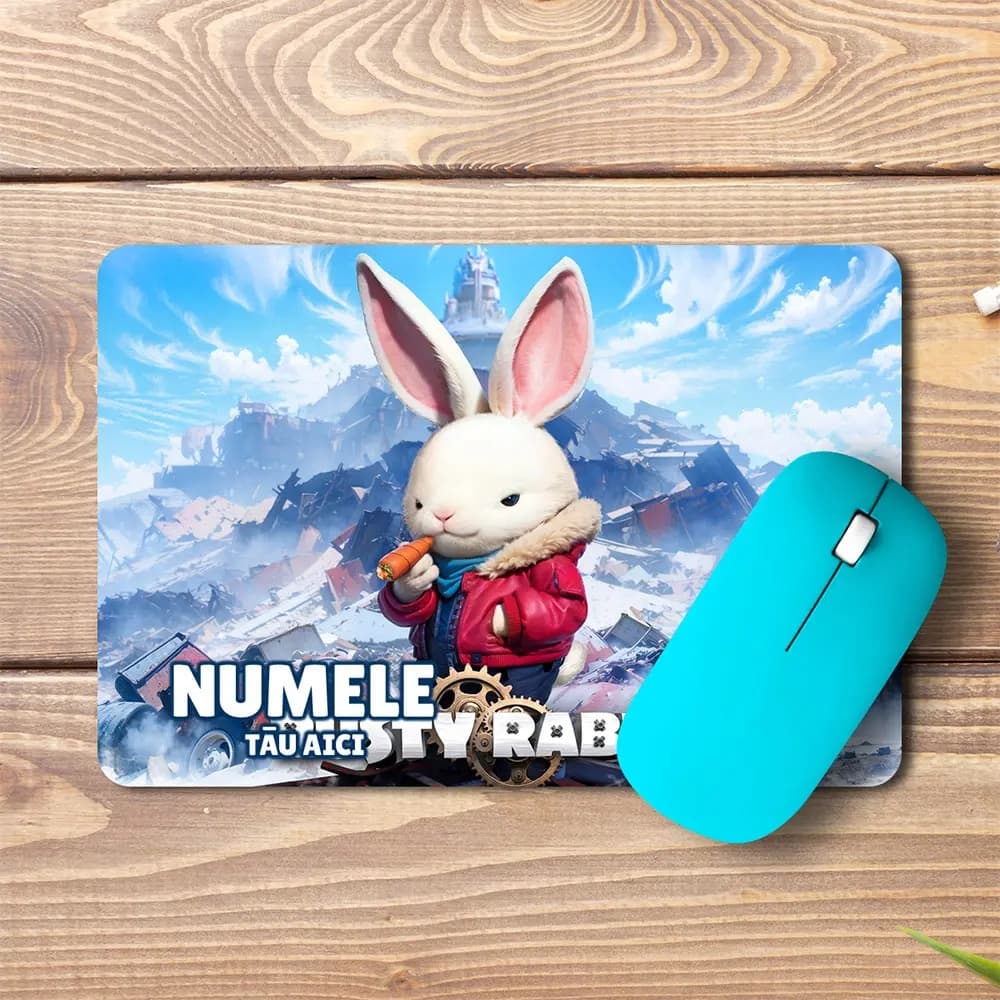 Mouse pad Rusty Rabbit personalizat cu numele - pad mouse anime 19x27 cm, 3mm, imprimare UV