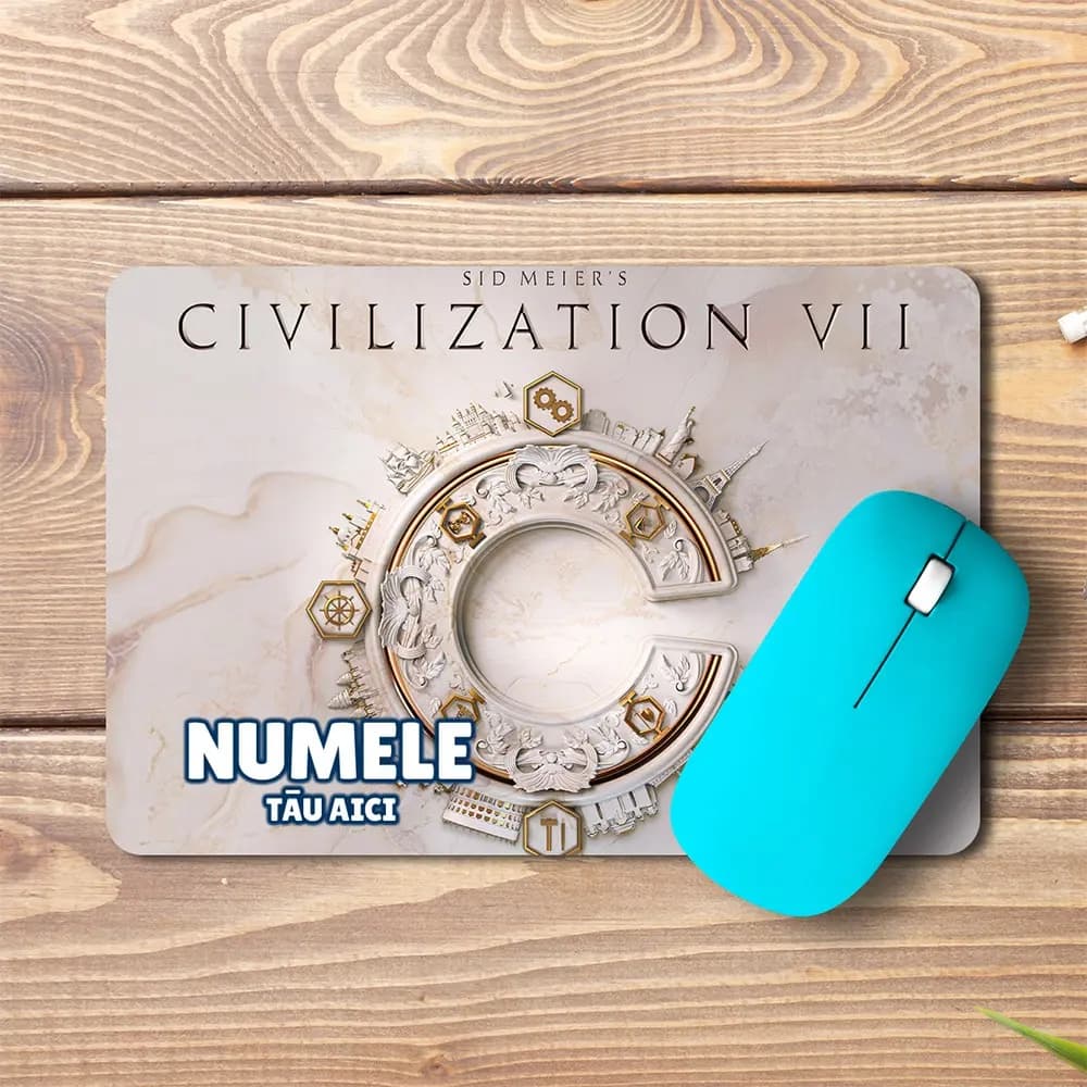 Mouse pad Sid Meier’s Civilization VII personalizat cu numele - pad mouse anime 19x27 cm, 3mm, imprimare UV