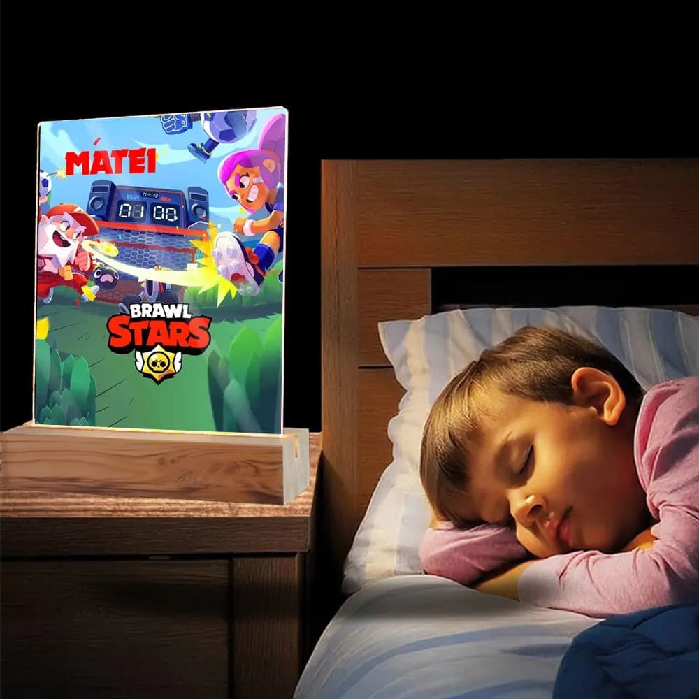 Plachetă LED Personalizată cu Brawl Stars și Nume sau Poză – Cadou Gamer Copii, Decor Luminos Modern
