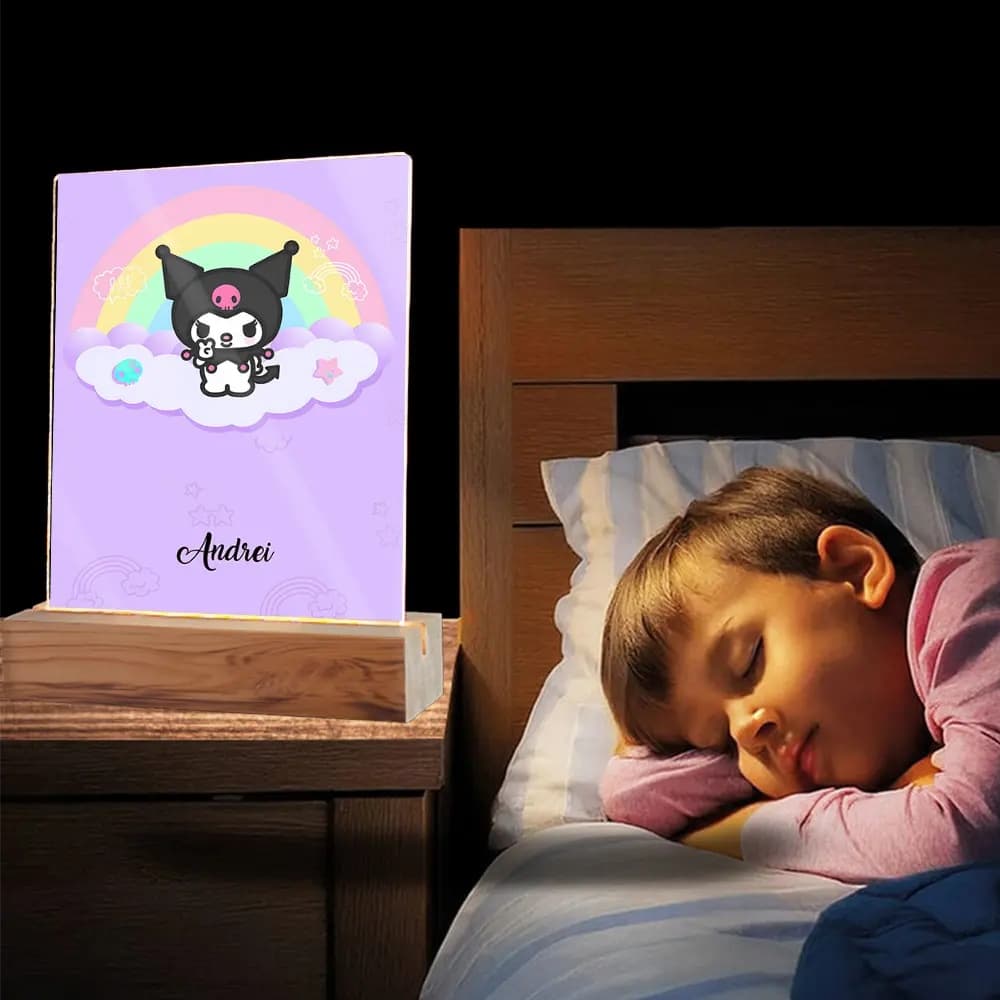 Plachetă LED Personalizată cu Kuromi și Nume sau Poză – Cadou Cool pentru Copii și Adolescenți, Decor Luminos Modern
