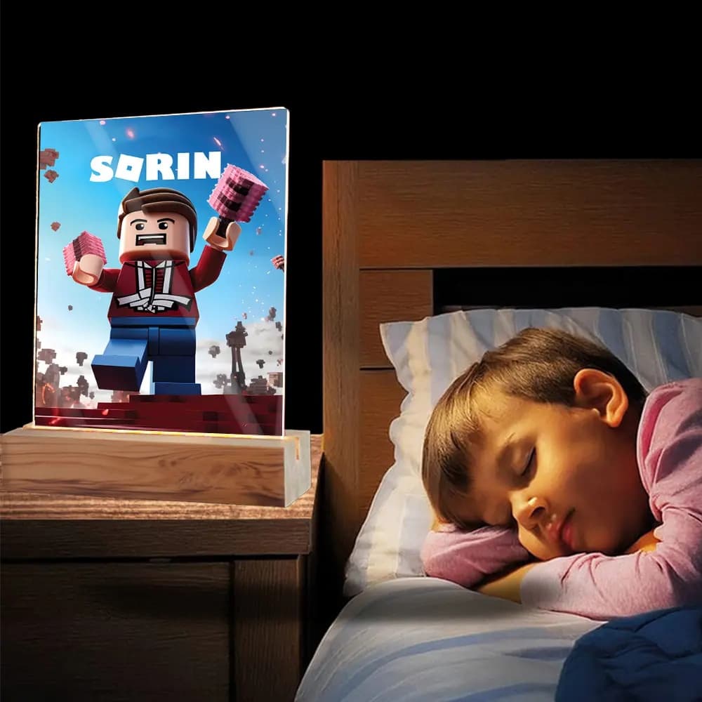 Plachetă LED Personalizată cu Roblox și Nume sau Poză – Cadou Gamer Copii, Decor Luminos Modern