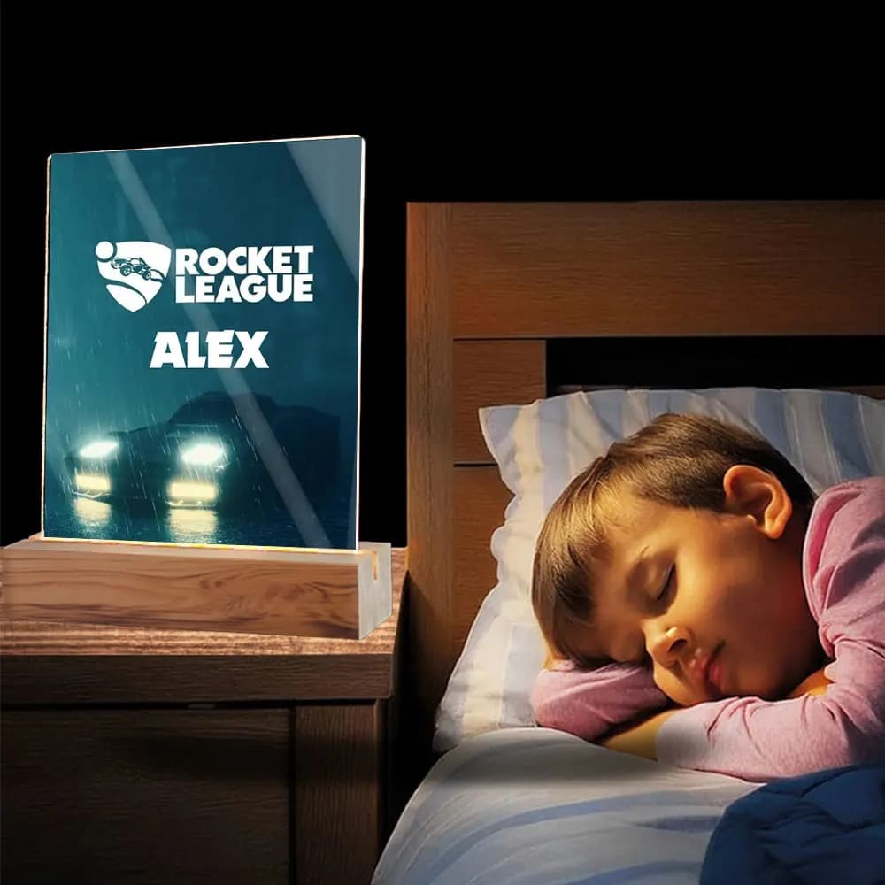 Plachetă LED Personalizată cu Rocket League și Nume sau Poză – Cadou Gamer, Efect Luminos Spectaculos pentru Cameră