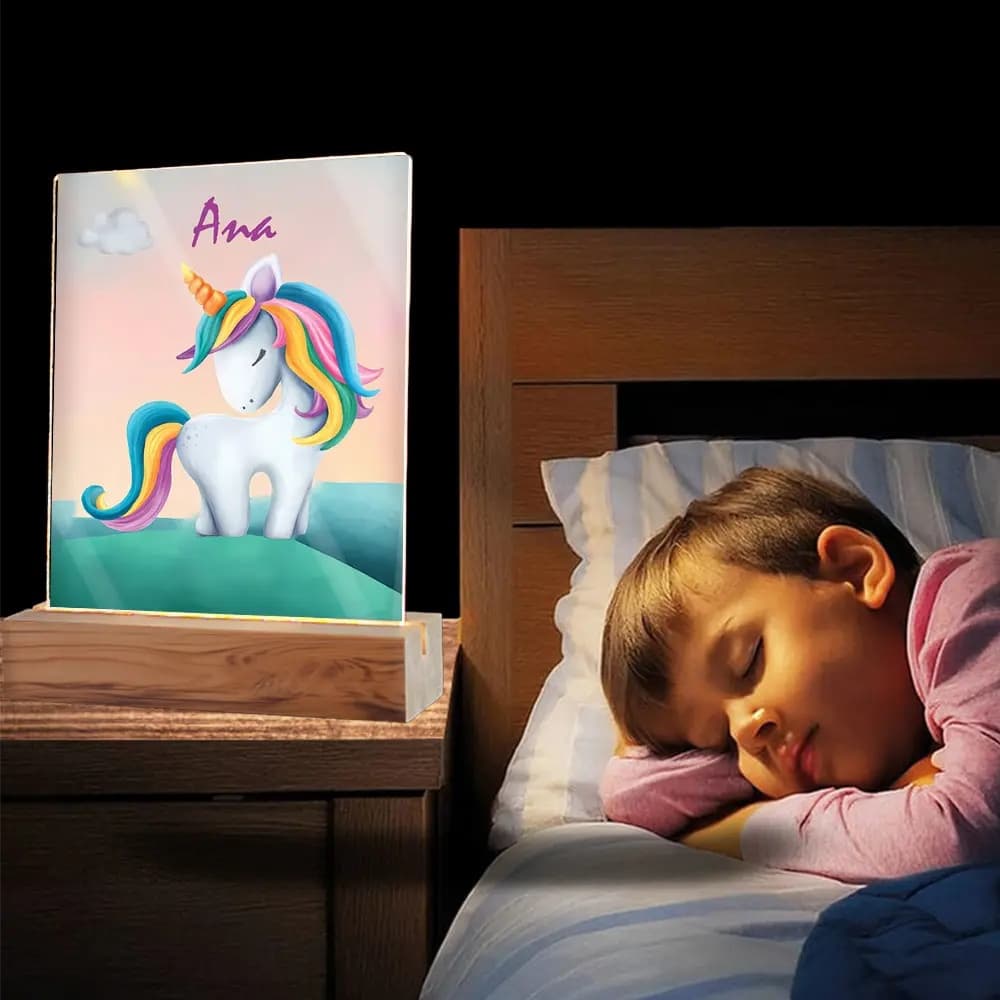 Plachetă LED Personalizată Unicorn cu Poză și Nume – Cadou Magic pentru Copii, Decor Luminos Adorabil