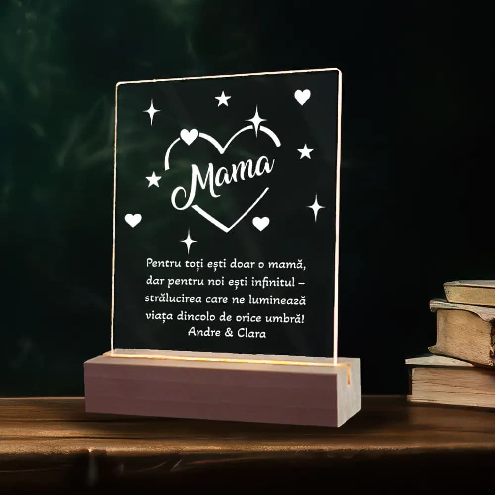 Plachetă LED Personalizată Ziua Mamei „Infinit” cu Poză și Mesaj – Cadou Emoționant pentru Mama, Simbolul Iubirii Fără Sfârșit