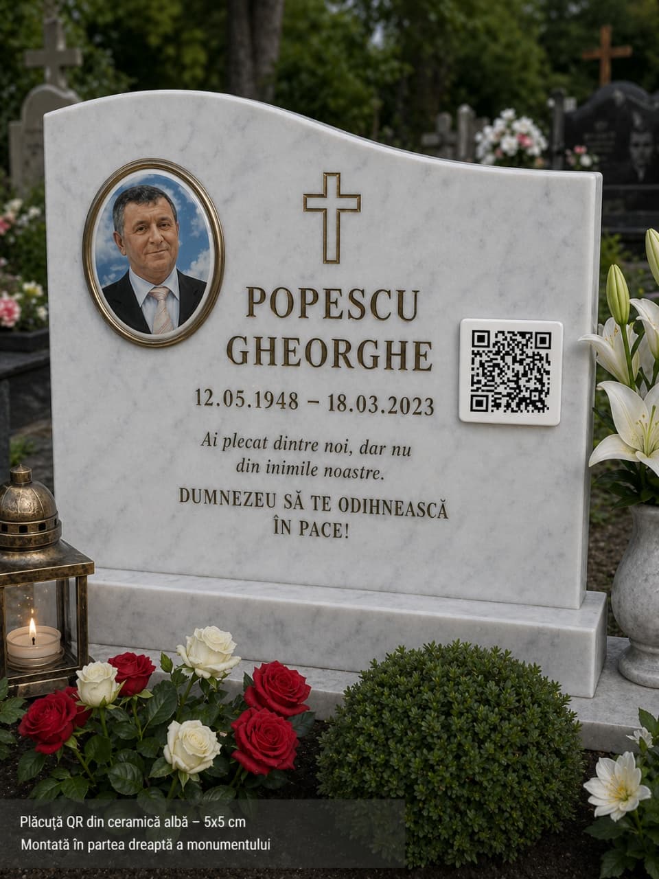 Plăcuță Ceramică Memorială cu Cod QR + Tablou Comemorativ Interactiv – Amintiri Video și Foto Nelimitate | Memorie Digitală Permanentă