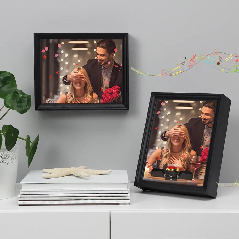 Ramă foto personalizată cu poză și melodie MP3 încorporată – cadou audio premium