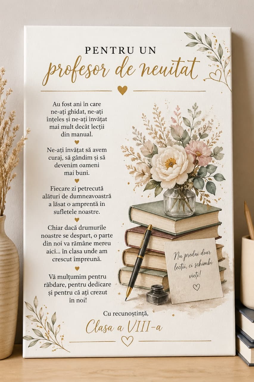 Scrisoare personalizată pentru profesor – tablou canvas cadou emoționant absolvire