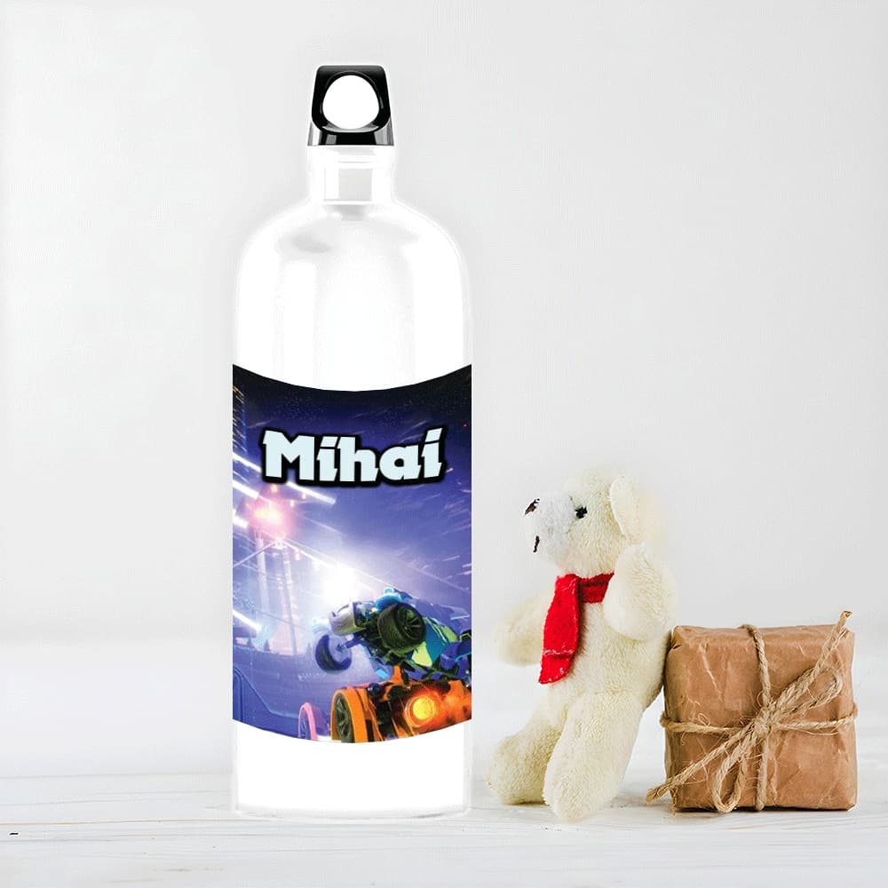 Sticlă de Apă Personalizată cu Rocket League și Nume – Cadou Gamer Copii, Design Spectaculos
