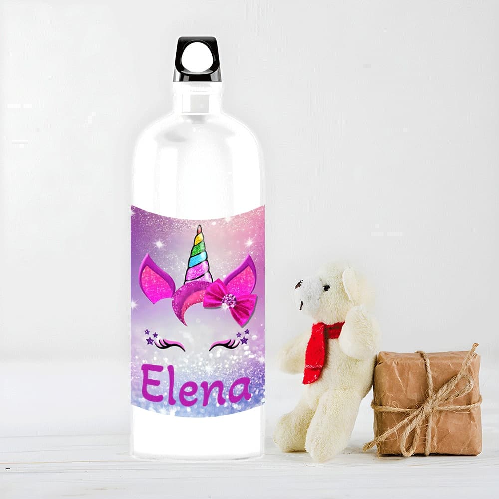 Sticlă de apă personalizată cu unicorni și nume – bidon reutilizabil pentru fete și copii