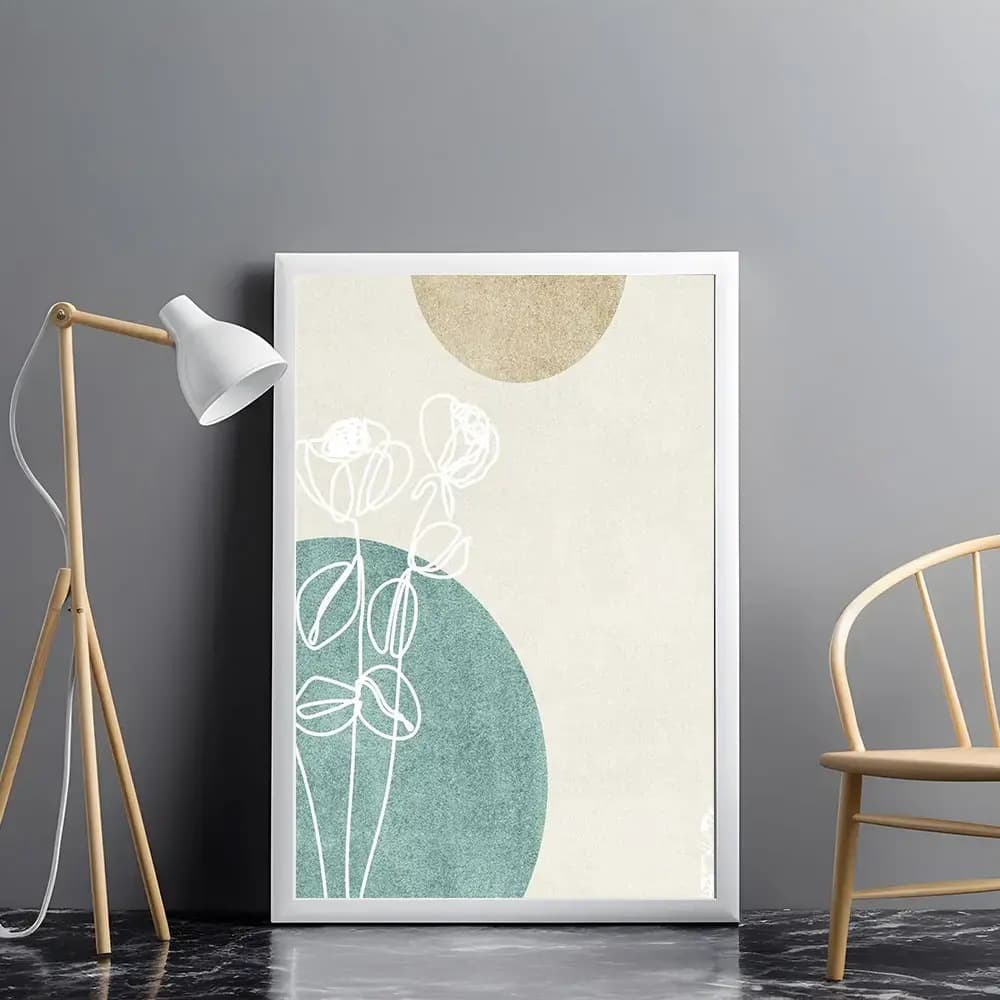 Tablou abstract floral modern cu accente geometrice pentru perete