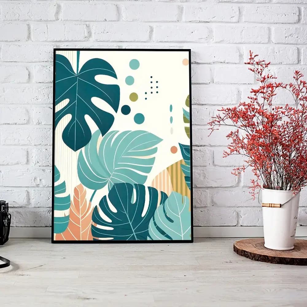 Tablou abstract floral modern în nuanțe calde