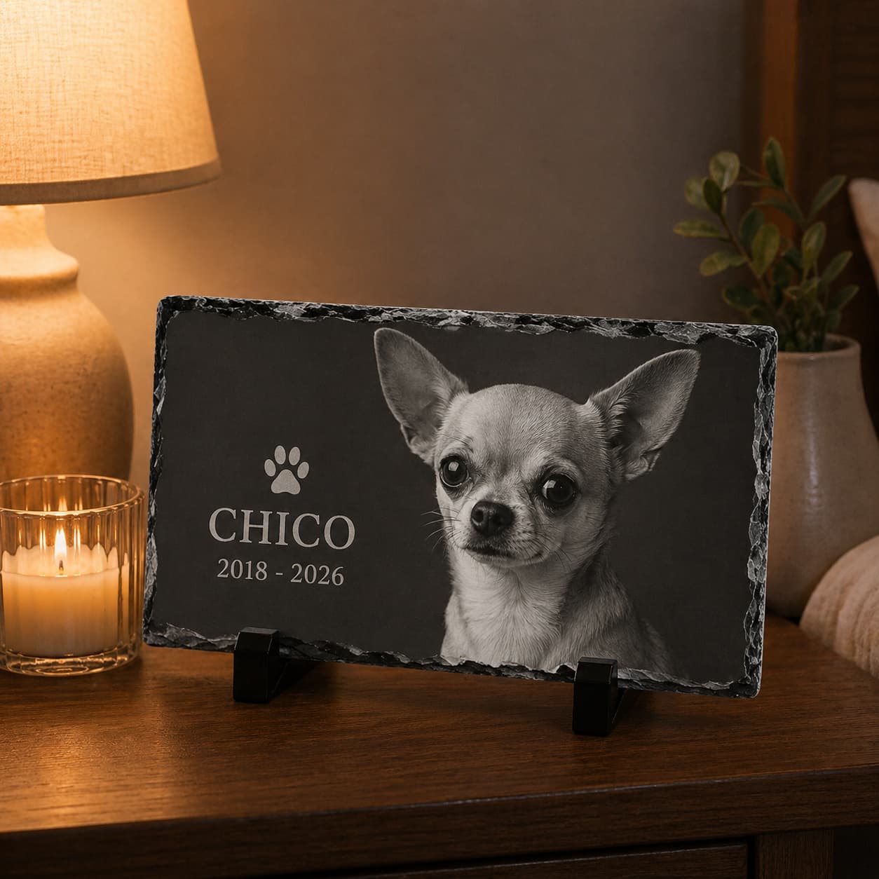 Tablou Ardezie Personalizat In Memoriam Animal – Placă Comemorativă cu Poză, Nume și Dată | Cadou Amintire Câine/Pisică