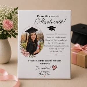 Tablou Canvas Absolvire Fete Personalizat – Cadou cu Poză și Mesaj pe Ramă Lemn