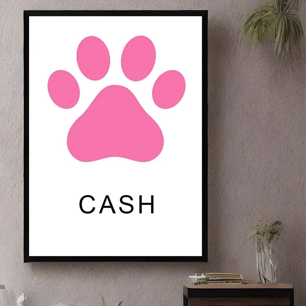 Tablou canvas personalizat cu amprentă roz cățeluș și nume – cadou pentru iubitori de câini