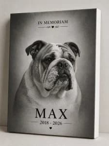 Tablou Canvas Personalizat In Memoriam Animal – Portret Câine/Pisică cu Poză, Nume și Date | Amintire Elegantă pentru Sufletul Tău
