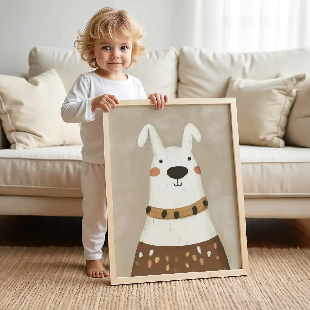 Tablou Chocolate Pastel – Cățeluș Model 02, Decor Delicat în Culori Neutre pentru Camera Copilului sau Bebelușului