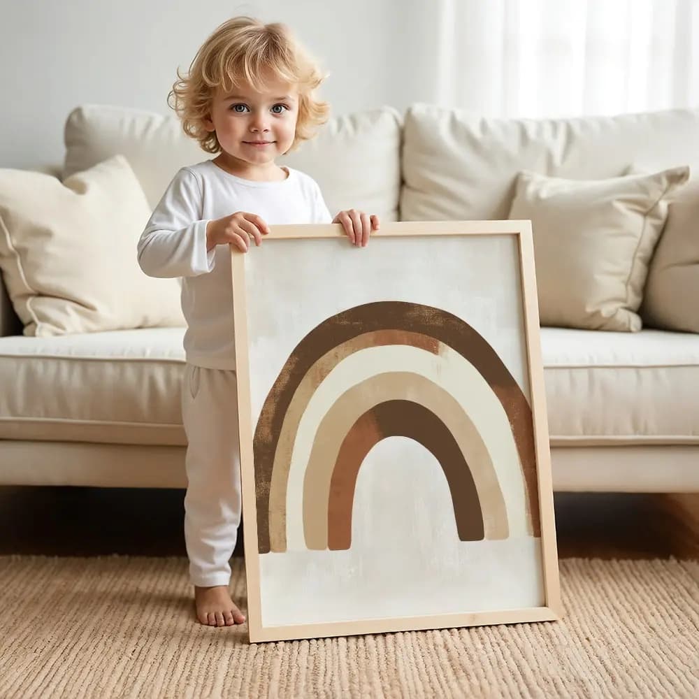 Tablou Chocolate Pastel – Curcubeu Model 01, Decor Delicat în Culori Neutre pentru Camera Copilului sau Bebelușului