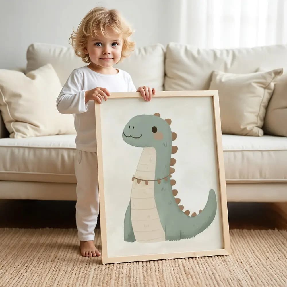Tablou Chocolate Pastel – Dinozaur Model 01, Decor Delicat în Culori Neutre pentru Camera Copilului sau Bebelușului