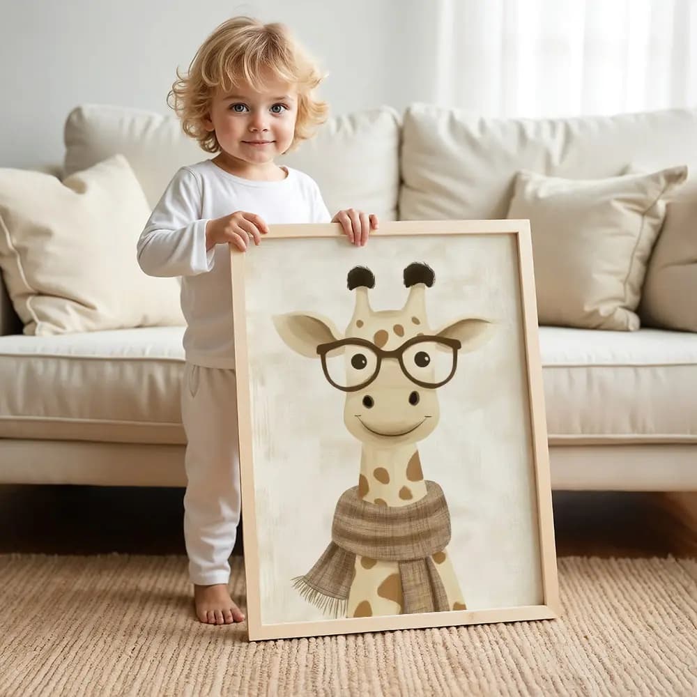 Tablou Chocolate Pastel – Girafă Model 01, Decor Delicat în Culori Neutre pentru Camera Copilului sau Bebelușului