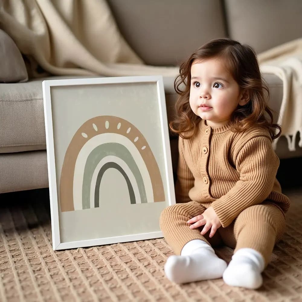 Tablou Chocolate Pastel – Model Curcubeu, Decor Delicat în Culori Neutre pentru Camera Copilului sau Bebelușului |