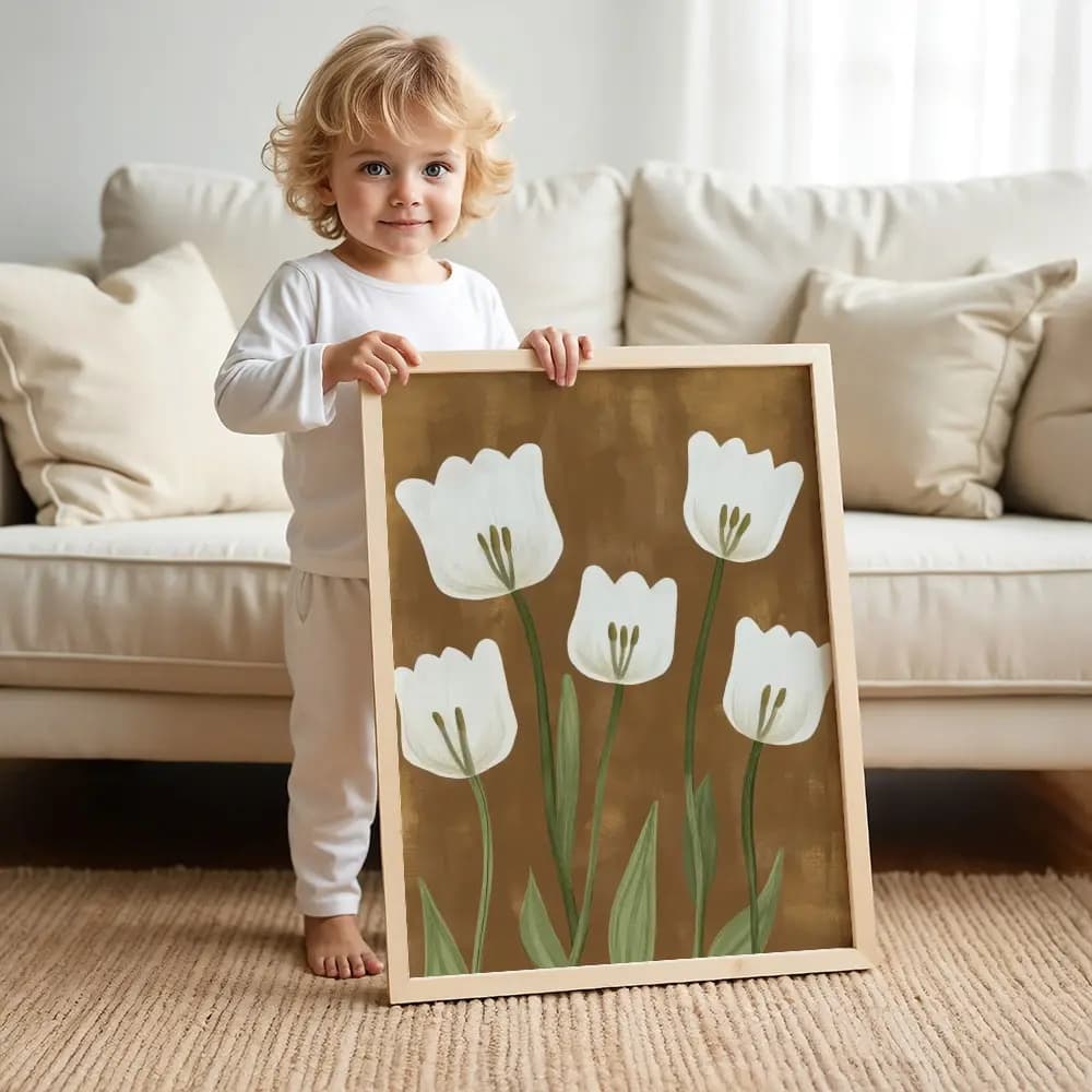 Tablou Chocolate Pastel – Model Flori, Decor Elegant în Culori Neutre pentru Cameră Copil sau Living