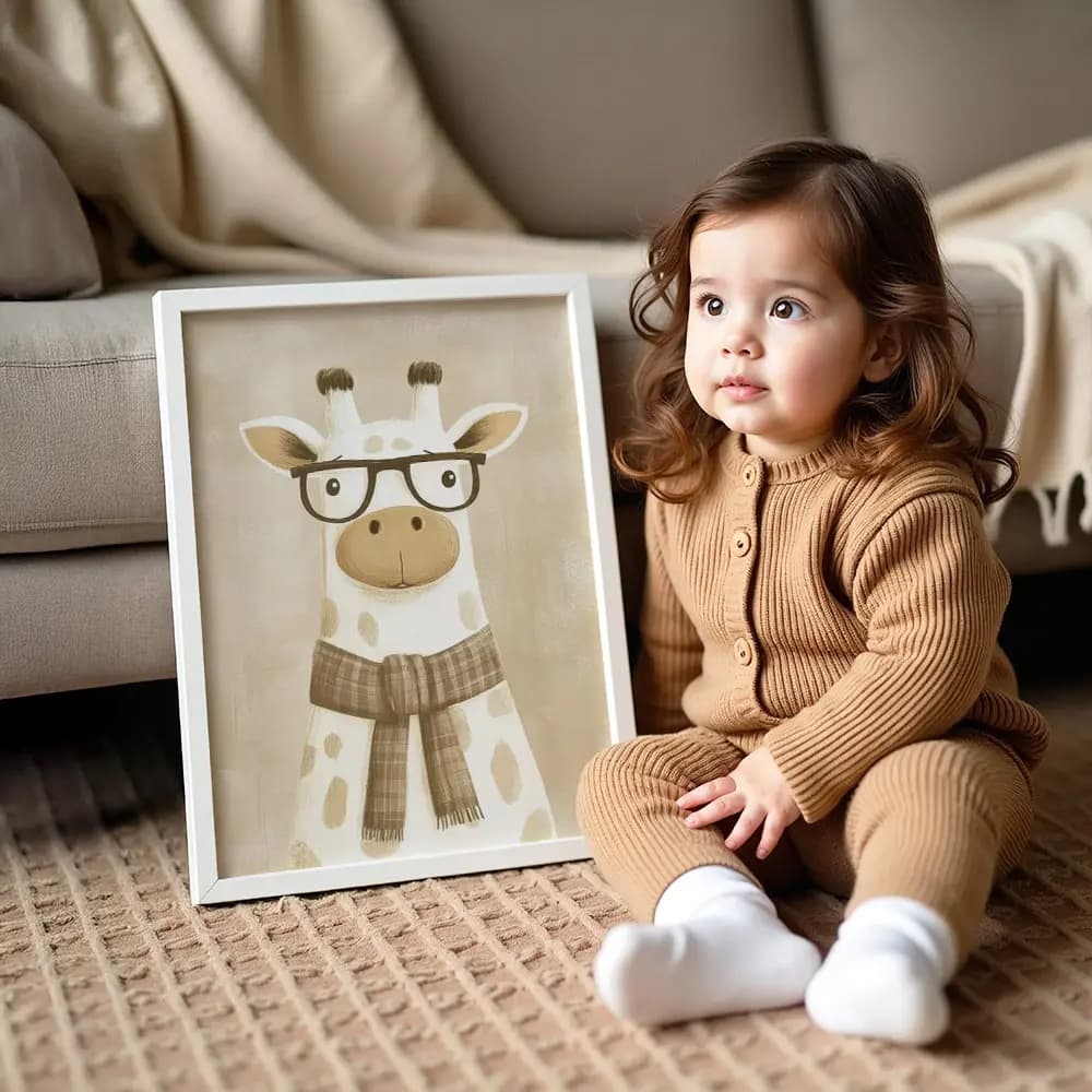 Tablou Chocolate Pastel – Model Girafă, Decor Delicat în Culori Neutre pentru Camera Copilului sau Bebelușului