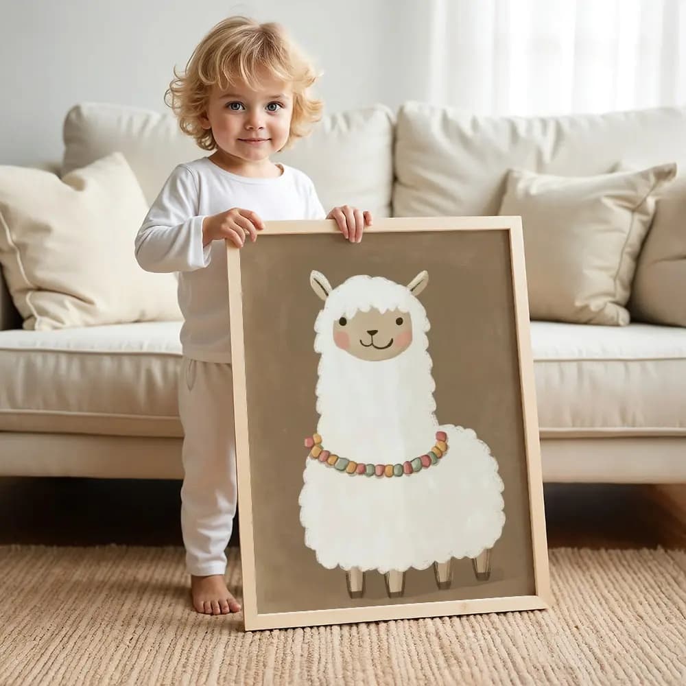 Tablou Chocolate Pastel – Model Lamă, Decor Delicat în Culori Neutre pentru Camera Copilului sau Bebelușului