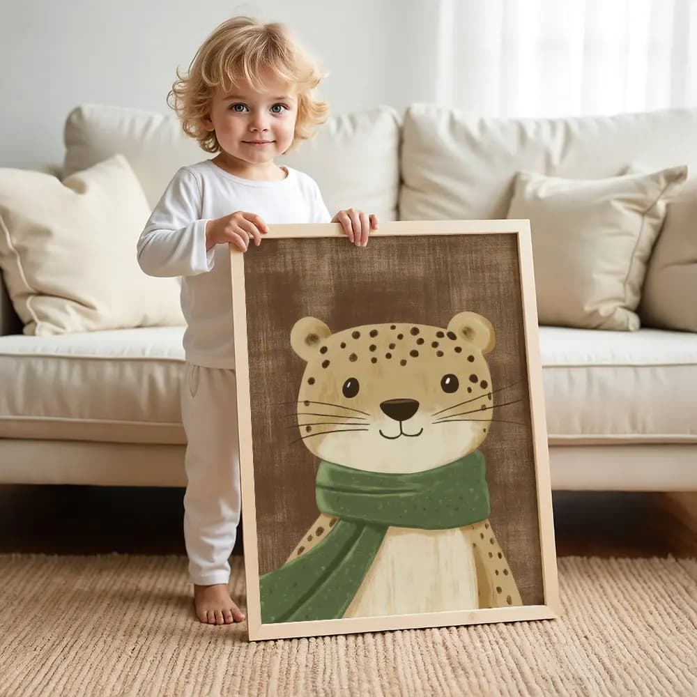 Tablou Chocolate Pastel – Model Leopard, Decor Elegant în Culori Neutre pentru Camera Copilului sau Bebelușului
