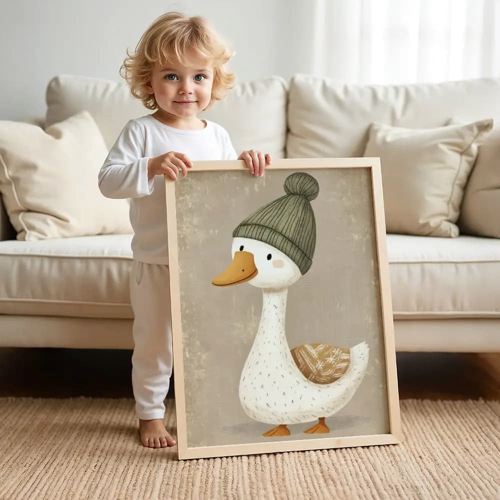 Tablou Chocolate Pastel – Model Rățușcă, Decor Delicat în Culori Neutre pentru Camera Copilului sau Bebelușului