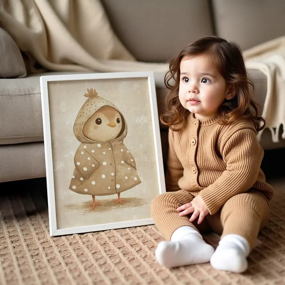 Tablou Chocolate Pastel – Puișor Model 01, Decor Delicat în Culori Neutre pentru Camera Copilului sau Bebelușului