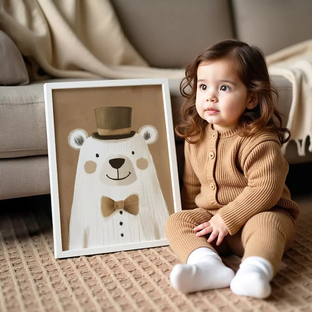 Tablou Chocolate Pastel – Ursuleț Model 04, Decor Delicat în Culori Neutre pentru Camera Copilului sau Bebelușului
