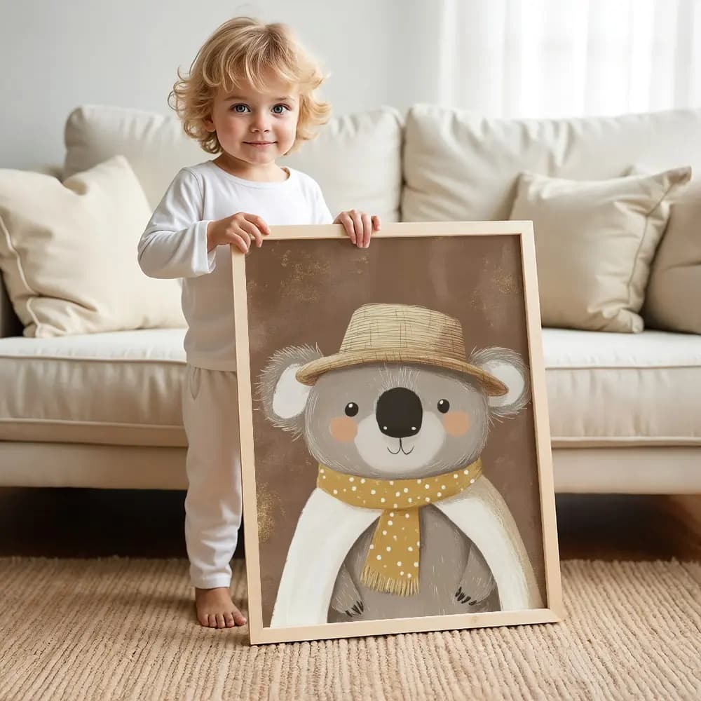 Tablou Chocolate Pastel – Ursuleț Model 05, Decor Delicat în Culori Neutre pentru Camera Copilului sau Bebelușului