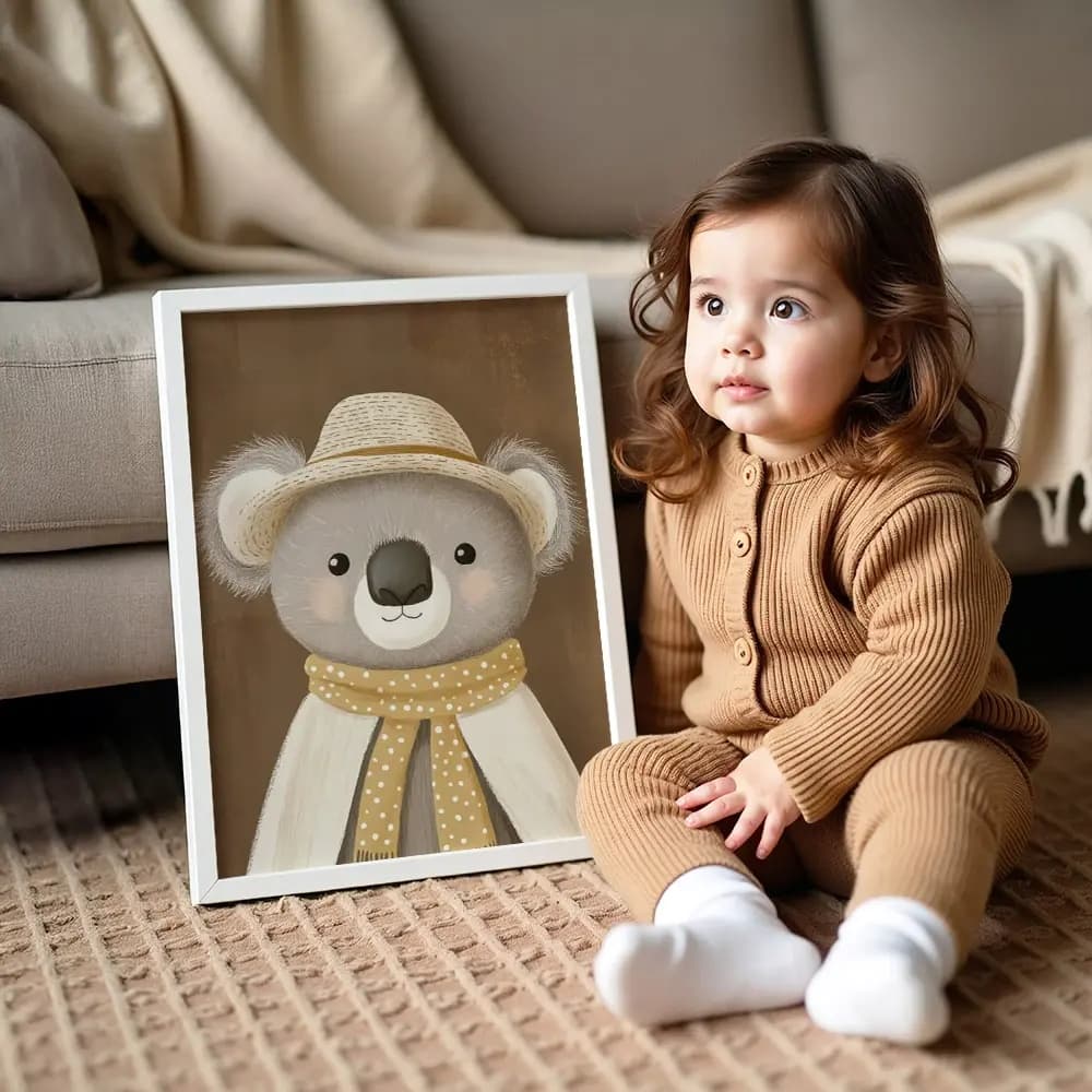Tablou Chocolate Pastel – Ursuleț Model 06, Decor Delicat în Culori Neutre pentru Camera Copilului sau Bebelușului
