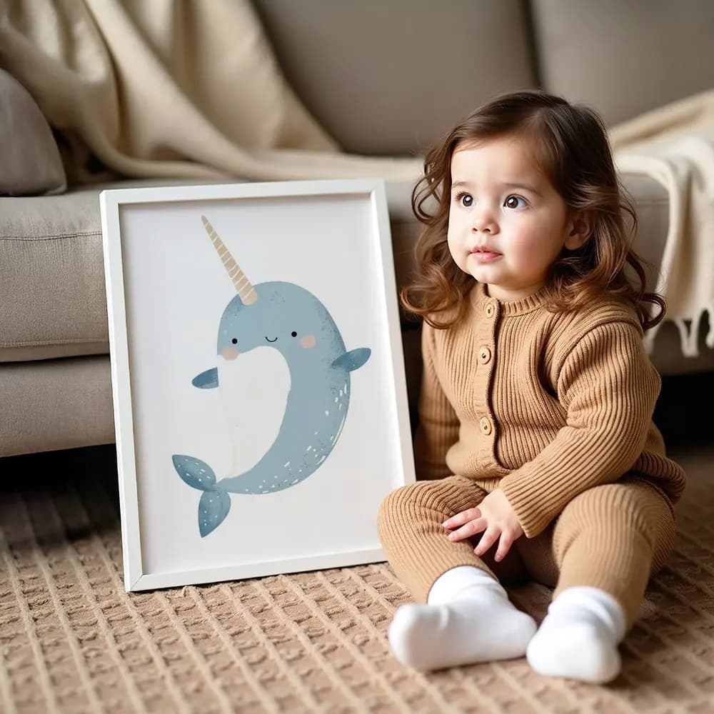Tablou Colecția Neutral – Delfin Model 01, Decor Modern în Culori Neutre pentru Camera Copilului sau Dormitor