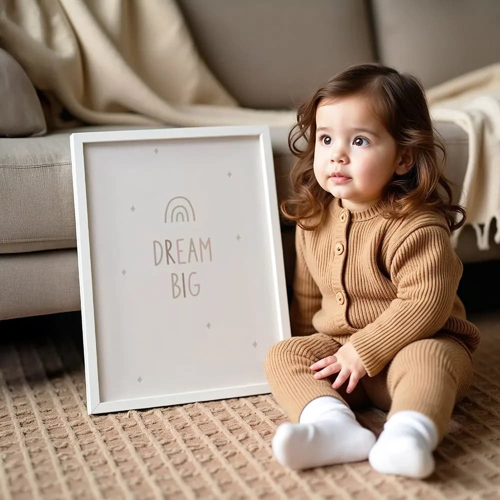 Tablou Colecția Neutral – Model „Dream Big”, Decor Motivațional în Culori Neutre pentru Dormitor, Living sau Cameră Copil