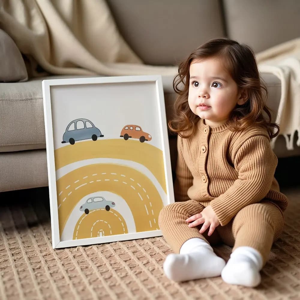 Tablou Colecția Neutral – Model Mașină, Decor Modern în Culori Neutre pentru Dormitor, Living sau Cameră Băieți