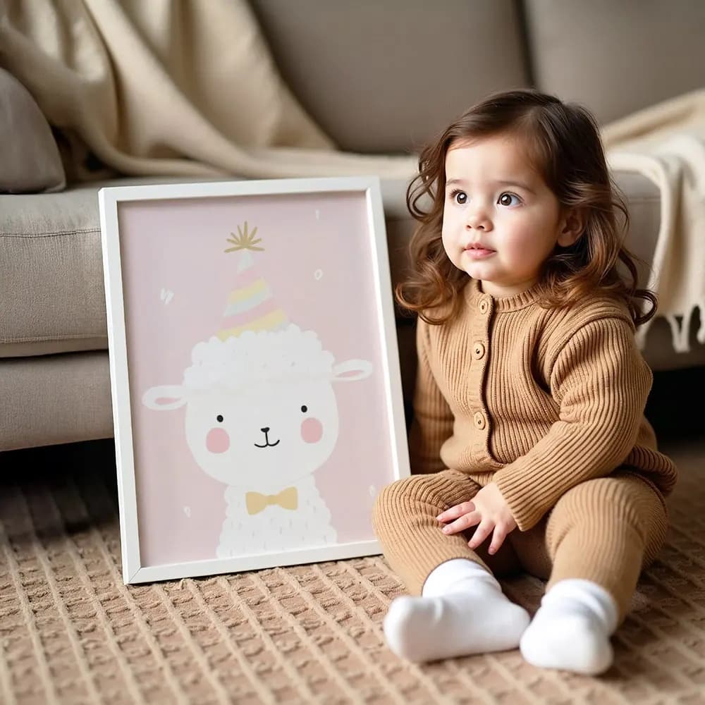 Tablou Colecția Neutral – Model Oiță, Decor Modern în Culori Neutre pentru Camera Copilului sau Dormitor