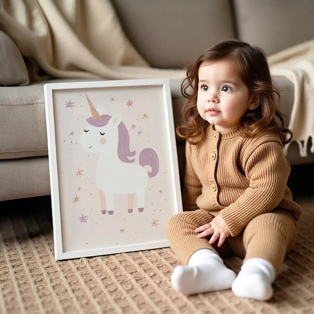 Tablou Colecția Neutral – Model Unicorn, Decor Modern în Culori Neutre pentru Camera Copilului sau Dormitor