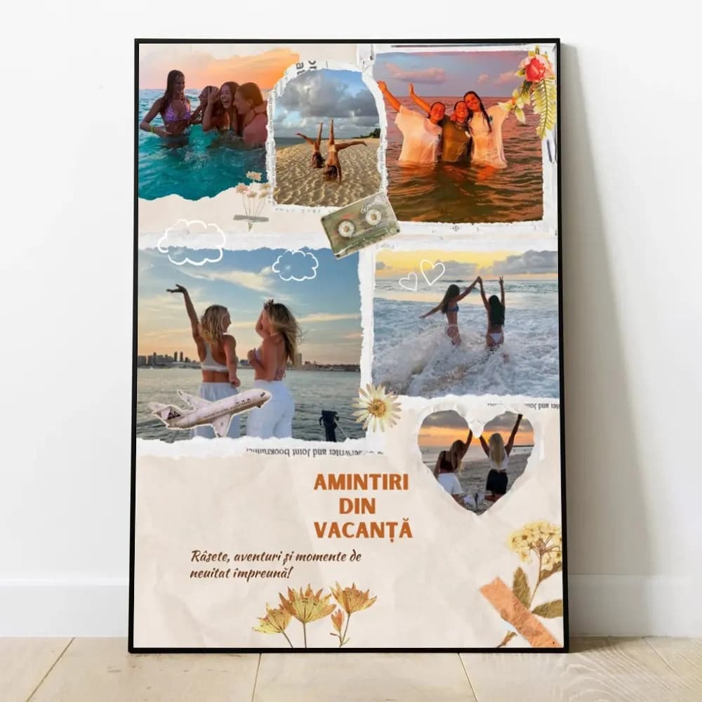 Tablou Personalizat „Amintiri din Vacanță” cu Poză și Mesaj – Cadou Unic pentru Familie sau Cuplu