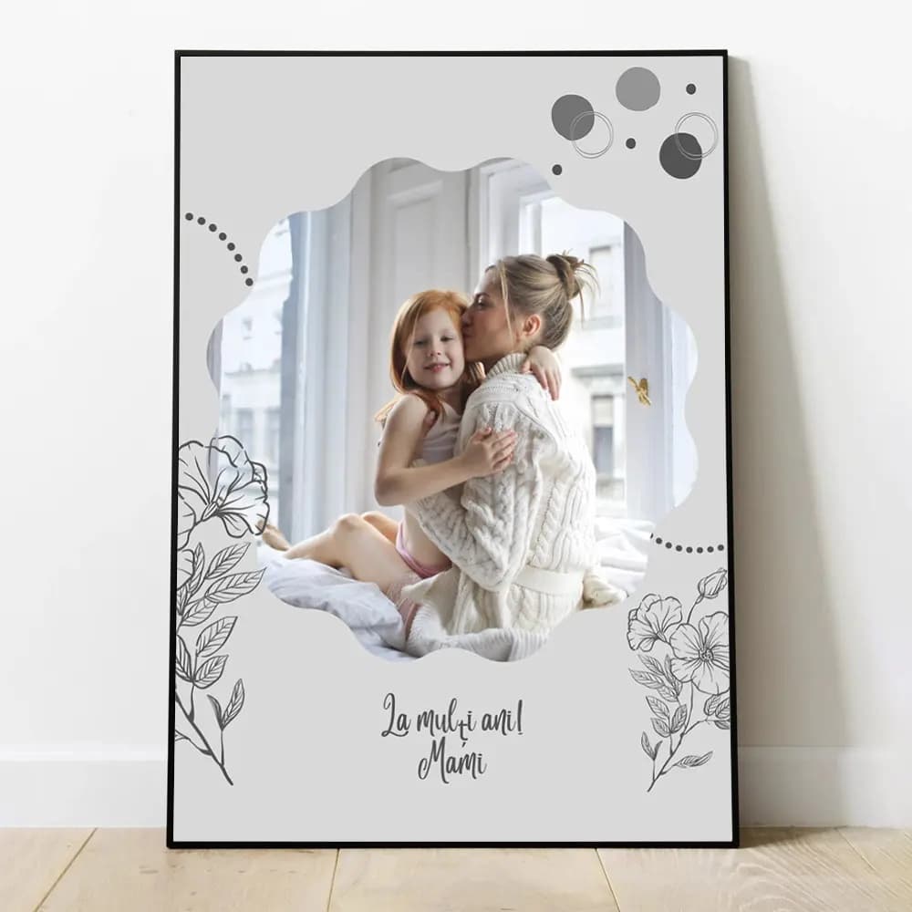 Tablou Personalizat „La Mulți Ani Mami” – Model Mirror, Cadou Elegant pentru Mama cu Poză și Mesaj