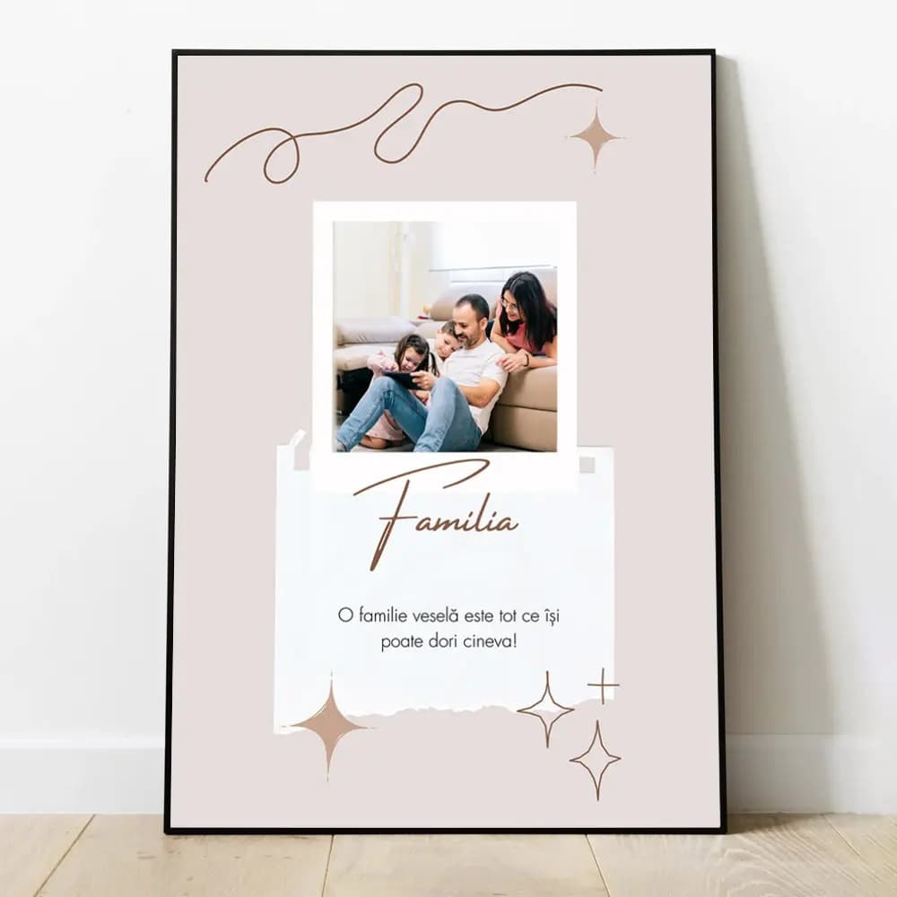 Tablou Personalizat „O Familie Veselă” cu Poză și Mesaj – Cadou Special pentru Familie, Design Cald și Emoționant