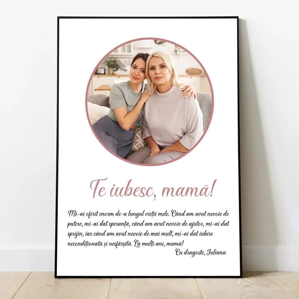 Tablou personalizat „Te iubesc, mama” cu mesaj – cadou emoționant pentru mamă