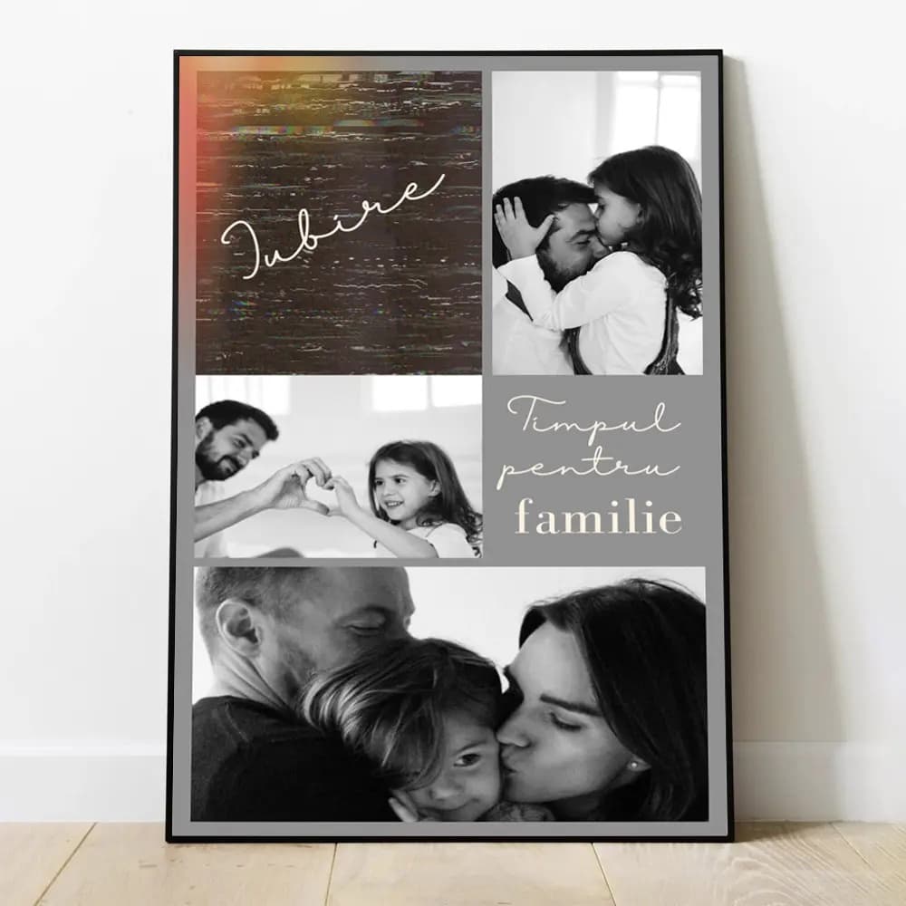 Tablou Personalizat „Timpul pentru Familie” cu Poză și Mesaj – Cadou Emoționant pentru Familie